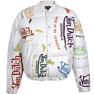 Von Dutch White All Over Print Unisex Puffer Jacket